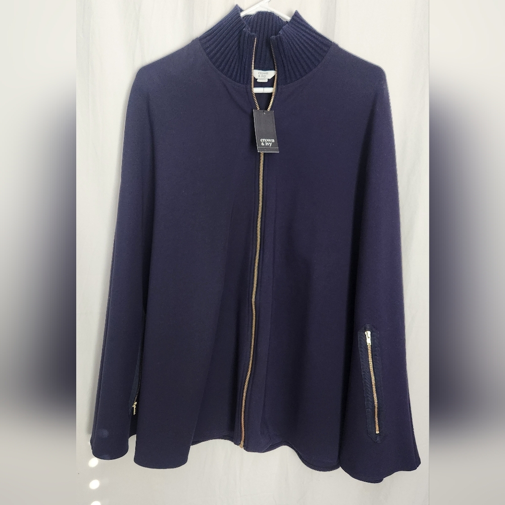 Crown‎ & Ivy  Zip Front Cape,  One Size Fits All, Navy, NWT